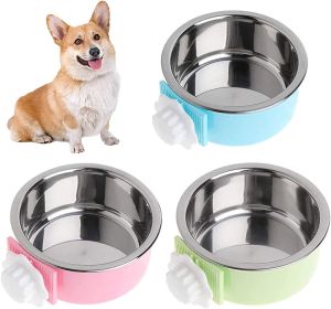 Crate Dog Bowl; Removable Stainless Steel Hanging Pet Cage Bowl Food & Water Feeder Coop Cup for ; Puppy; Birds; Rats; Guinea Pigs