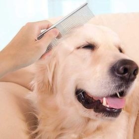 2 Pack Dog Combs Rounded Ends Stainless Steel Teeth Removing Tangles & Knots Professional Grooming Tool for Long & Short Haired Dog; 6.6IN/7.4IN