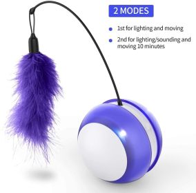 Rolling Pet Toys Interactive 360 Degree Automatic Self Rotating LED Light Sound Cat Chaser Ball Exercise with Detachable Feather-W