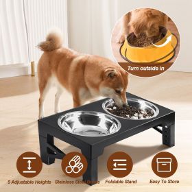 Dog Raised Bowls with 6 Adjustable Heights Stainless Steel Elevated Dog Bowls Foldable Double Bowl Dog Feeder for S/M/L Size Dog