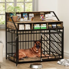 43.3 inch Dog Crate Furniture for Large Dogs Wooden Crate Divider Double Door Kennel Three Drawers Storages Heavy Duty House for L/M Rustic Brown
