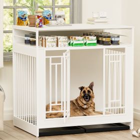 43.3 inch Dog Crate Furniture for Large Dogs Wooden Crate Divider Double Door Kennel Three Drawers Storages Heavy Duty House for L/M White