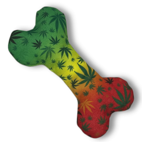 Stoned to da Bone, Cute Stuffed Rasta Leaf Bone Dog Toy, Funny Squeaky Weed Toy, Cool Plush Novelty 420 -C