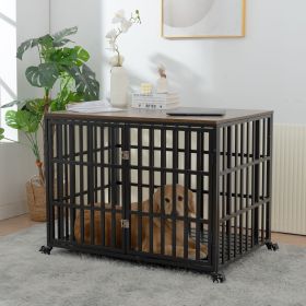 42" Heavy Duty Dog Crate for L/M Dogs Furniture Style cage with 4 Lockable Wheels & 2 Locks Decorative Pet House Wooden Cage Kennel Furniture Indoor