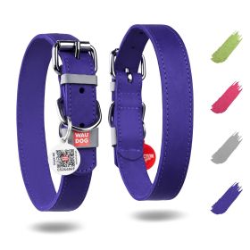Long Lasting Leather Dog Collar for Large Medium Small Dogs Adjustable with Durable Buckle D Ring 7-10 inch Neck x 1/2 inch Wide Blue