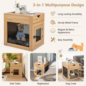 Furniture Style Dog Kennel with Drawer & Removable Dog Bed