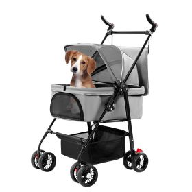 4 Wheels Pet Stroller Foldable Carrier Strolling Cart Travel Jogger Pet Stroller with Removable Liner Storage Basket for Dog
