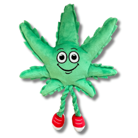 My Name is MJ, Cute Stuffed Parody Marijuana Leaf Dog Toy, Funny Squeaky Weed Toy, Cool Plush Novelty 420 -L