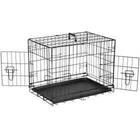 Dog Crate with Divider Panel36 Inch Double Door Folding Metal Wire Dog Cage with Plastic Leak-Proof Pan Tray Pet Kennel for Indoor