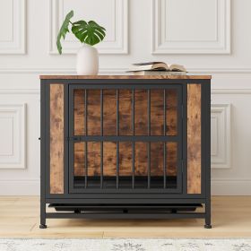 Dog Crate Furniture Wooden Table 27.48" Kennel 2 Sliding Doors Thick Iron Door Frame Crate House for Small Dog Indoor Use(Rustic Brown)