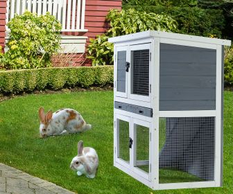 Two-layer solid wooden with easy clear tray Wooden Pet House Wood House Dog House