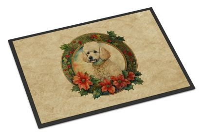 Poodle Christmas Flowers Doormat Front Door Mat Indoor Outdoor Rugs for Entryway, Non Slip Washable Low Pile, 18H X 27W -K