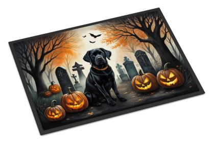 Black Labrador Retriever Spooky Halloween Doormat Front Door Mat Indoor Outdoor Rugs for Entryway, Non Slip Washable Low Pile, 18H X 27W -E