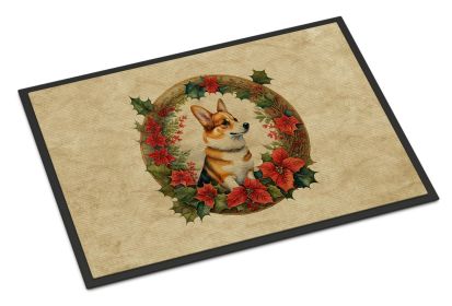 Corgi Christmas Flowers Doormat Front Door Mat Indoor Outdoor Rugs for Entryway, Non Slip Washable Low Pile, 18H X 27W -J
