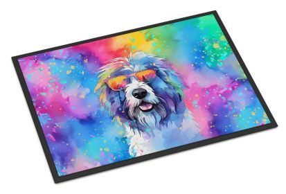 Old English Sheepdog Hippie Dawg Doormat Front Door Mat Indoor Outdoor Rugs for Entryway, Non Slip Washable Low Pile, 18H X 27W -L