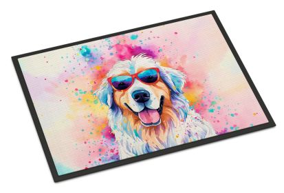 Great Pyrenees Hippie Dawg Doormat Front Door Mat Indoor Outdoor Rugs for Entryway, Non Slip Washable Low Pile, 18H X 27W -E
