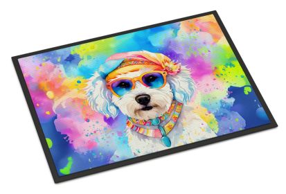 Bichon Frise Hippie Dawg Doormat Front Door Mat Indoor Outdoor Rugs for Entryway, Non Slip Washable Low Pile, 18H X 27W -G