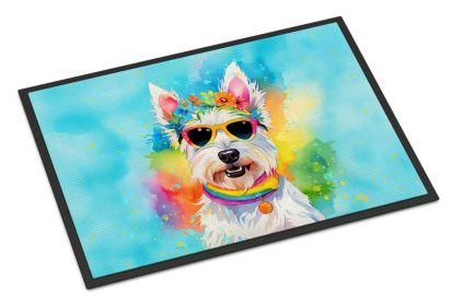 Westie Hippie Dawg Doormat Front Door Mat Indoor Outdoor Rugs for Entryway, Non Slip Washable Low Pile, 18H X 27W -I