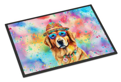 Golden Retriever Hippie Dawg Doormat Front Door Mat Indoor Outdoor Rugs for Entryway, Non Slip Washable Low Pile, 18H X 27W -F