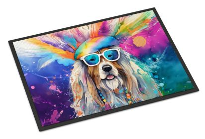 Bearded Collie Hippie Dawg Doormat Front Door Mat Indoor Outdoor Rugs for Entryway, Non Slip Washable Low Pile, 18H X 27W -B