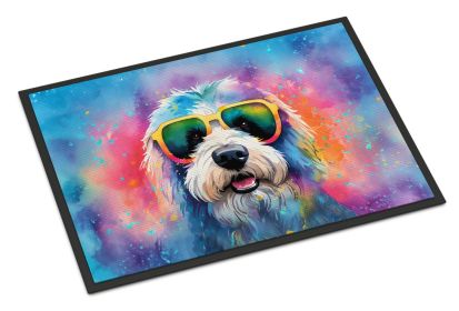 Old English Sheepdog Hippie Dawg Doormat Front Door Mat Indoor Outdoor Rugs for Entryway, Non Slip Washable Low Pile, 18H X 27W -M