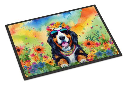 Bernese Mountain Dog Hippie Dawg Doormat Front Door Mat Indoor Outdoor Rugs for Entryway, Non Slip Washable Low Pile, 18H X 27W -F