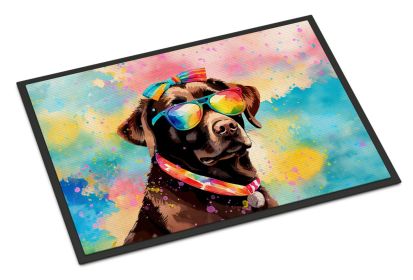 Chocolate Labrador Hippie Dawg Doormat Front Door Mat Indoor Outdoor Rugs for Entryway, Non Slip Washable Low Pile, 18H X 27W -L