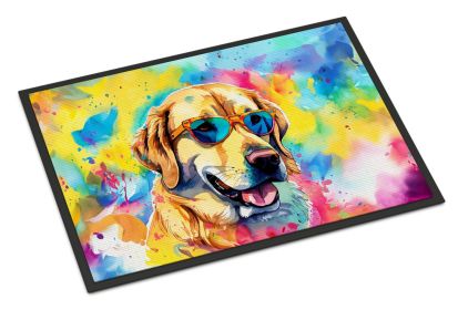 Yellow Labrador Hippie Dawg Doormat Front Door Mat Indoor Outdoor Rugs for Entryway, Non Slip Washable Low Pile, 18H X 27W -G