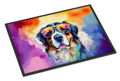 Bernese Mountain Dog Hippie Dawg Doormat Front Door Mat Indoor Outdoor Rugs for Entryway, Non Slip Washable Low Pile, 18H X 27W -E