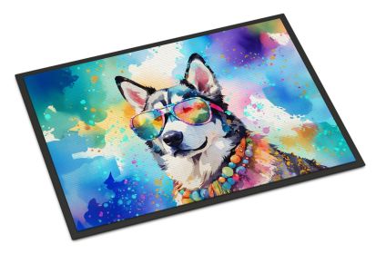 Siberian Husky Hippie Dawg Doormat Front Door Mat Indoor Outdoor Rugs for Entryway, Non Slip Washable Low Pile, 18H X 27W -M