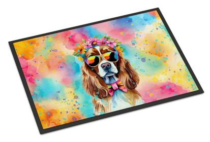 Cavalier Spaniel Hippie Dawg Doormat Front Door Mat Indoor Outdoor Rugs for Entryway, Non Slip Washable Low Pile, 18H X 27W -J