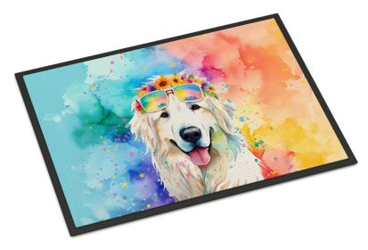 Great Pyrenees Hippie Dawg Doormat Front Door Mat Indoor Outdoor Rugs for Entryway, Non Slip Washable Low Pile, 18H X 27W -D