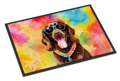 Chocolate Labrador Hippie Dawg Doormat Front Door Mat Indoor Outdoor Rugs for Entryway, Non Slip Washable Low Pile, 18H X 27W -K