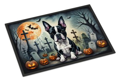 Boston Terrier Spooky Halloween Doormat Front Door Mat Indoor Outdoor Rugs for Entryway, Non Slip Washable Low Pile, 18H X 27W -G