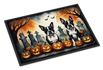 Boston Terrier Spooky Halloween Doormat Front Door Mat Indoor Outdoor Rugs for Entryway, Non Slip Washable Low Pile, 18H X 27W -F