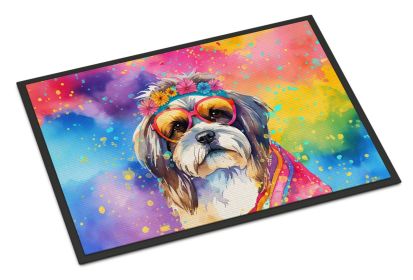 Shih Tzu Hippie Dawg Doormat Front Door Mat Indoor Outdoor Rugs for Entryway, Non Slip Washable Low Pile, 18H X 27W -D