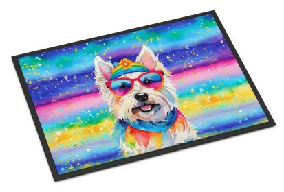 Westie Hippie Dawg Doormat Front Door Mat Indoor Outdoor Rugs for Entryway, Non Slip Washable Low Pile, 18H X 27W -K