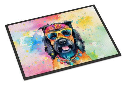 Scottish Terrier Hippie Dawg Doormat Front Door Mat Indoor Outdoor Rugs for Entryway, Non Slip Washable Low Pile, 18H X 27W -B