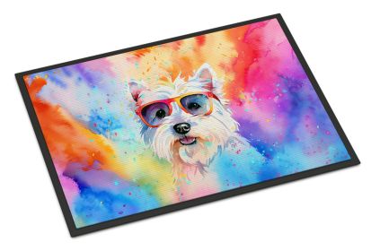 Westie Hippie Dawg Doormat Front Door Mat Indoor Outdoor Rugs for Entryway, Non Slip Washable Low Pile, 18H X 27W -L