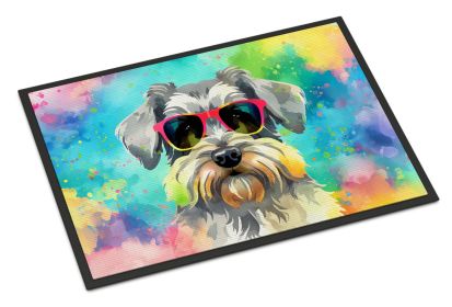 Schnauzer Hippie Dawg Doormat Front Door Mat Indoor Outdoor Rugs for Entryway, Non Slip Washable Low Pile, 18H X 27W -E