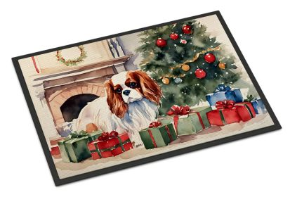 Cavalier Spaniel Cozy Christmas Doormat Front Door Mat Indoor Outdoor Rugs for Entryway, Non Slip Washable Low Pile, 18H X 27W -F