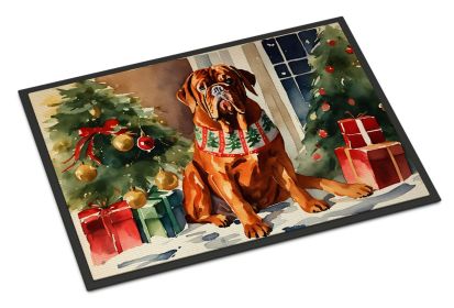 Dogue de Bordeaux Cozy Christmas Doormat Front Door Mat Indoor Outdoor Rugs for Entryway, Non Slip Washable Low Pile, 18H X 27W -L