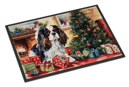 Cavalier Spaniel Cozy Christmas Doormat Front Door Mat Indoor Outdoor Rugs for Entryway, Non Slip Washable Low Pile, 18H X 27W -E