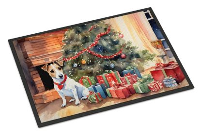 Jack Russell Terrier Cozy Christmas Doormat Front Door Mat Indoor Outdoor Rugs for Entryway, Non Slip Washable Low Pile, 18H X 27W -G