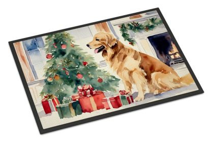 Golden Retriever Cozy Christmas Doormat Front Door Mat Indoor Outdoor Rugs for Entryway, Non Slip Washable Low Pile, 18H X 27W -D