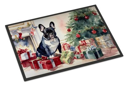 French Bulldog Cozy Christmas Doormat Front Door Mat Indoor Outdoor Rugs for Entryway, Non Slip Washable Low Pile, 18H X 27W -E