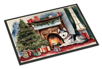 Siberian Husky Cozy Christmas Doormat Front Door Mat Indoor Outdoor Rugs for Entryway, Non Slip Washable Low Pile, 18H X 27W -K