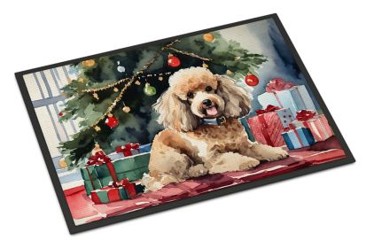 Poodle Cozy Christmas Doormat Front Door Mat Indoor Outdoor Rugs for Entryway, Non Slip Washable Low Pile, 18H X 27W -D