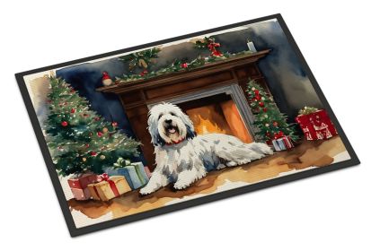 Old English Sheepdog Cozy Christmas Doormat Front Door Mat Indoor Outdoor Rugs for Entryway, Non Slip Washable Low Pile, 18H X 27W -J