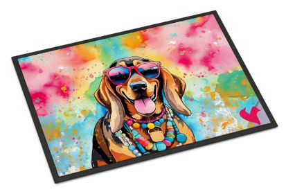 Doberman Pinscher Hippie Dawg Doormat Front Door Mat Indoor Outdoor Rugs for Entryway, Non Slip Washable Low Pile, 18H X 27W -E